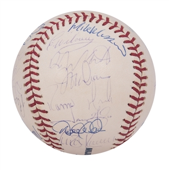 2002 New York Yankees Team Signed OML Selig Baseball With 29 Signatures Including Derek Jeter, Mariano Rivera, Joe Torre & Roger Clemens (JSA)